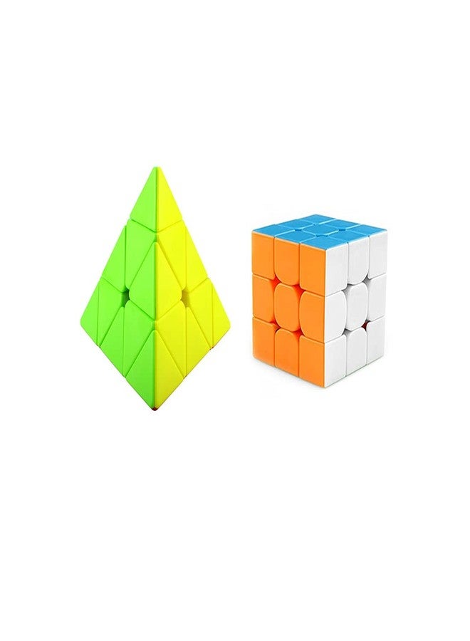 QWICK CLICK High Speed Cube Stickerless 3D Puzzle Cube Bundle 3 x Pyramid(Pack of 2)